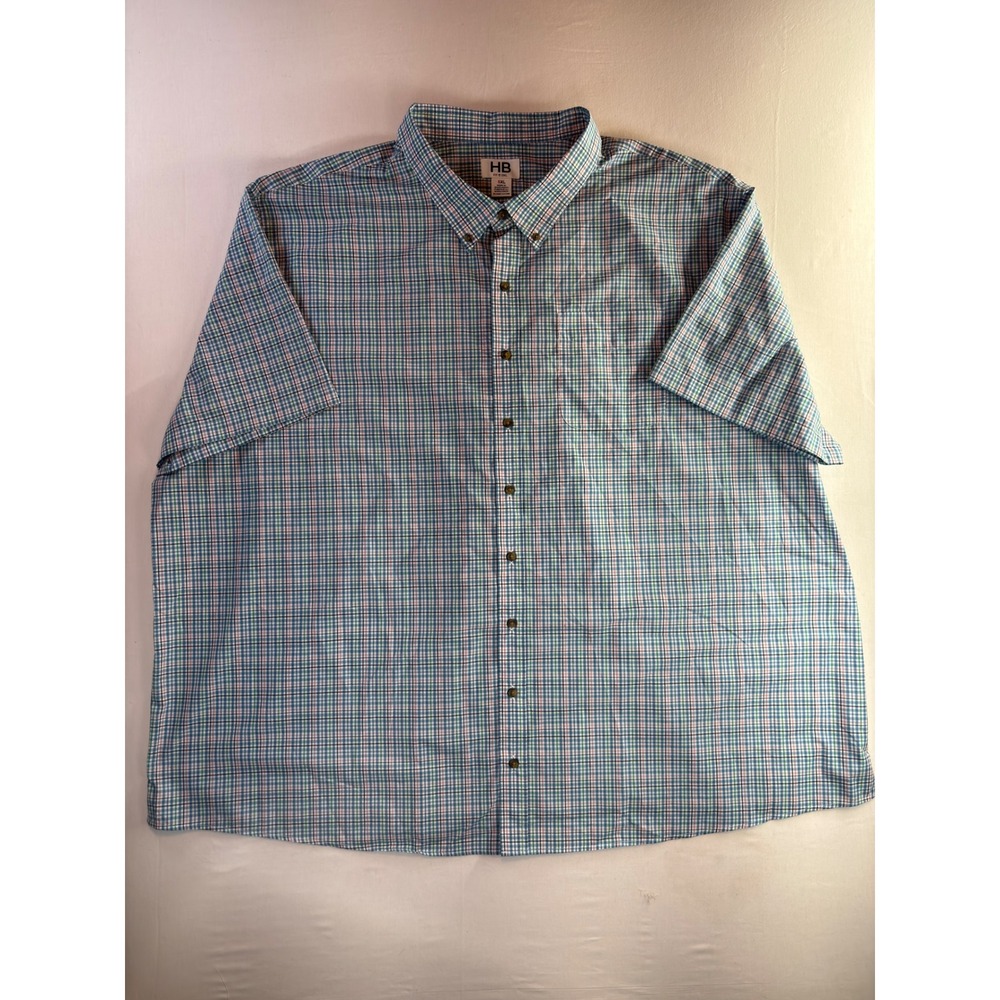 HB Fit by DXL Mens 5XL Plaid Short Sleeve Button Down Shirt Blue Green Pink BIG